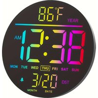 Large Digital Wall Clock With Remote Control, Big LED Display/Dual Alarms/8 RGB Colors/Auto Brightness/Date/Auto DST/Temperature/Night Light Gym Clocks For Living Room Bedroom Study Room Office Wall