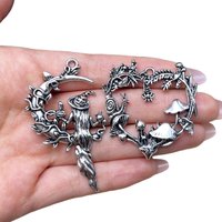 2pcs Vintage Gothic Bohemian Nature Witch Crescent Moon Heart Mushroom Pendant DIY Necklace Sweater Chain Jewelry Accessory