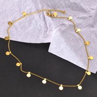 Delicate Small Multiple Coins Disc Necklace for Women, Gold Color Stainless Steel Waterproof