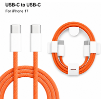60W PD USB C Cable for iPhone 17 Orange Braided Type C Fast Charging Data Cable