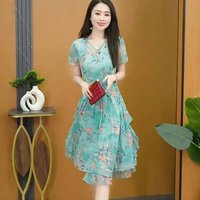 Women Chiffon Casual Vacation Beach Dress 2025 Summer Vintage Printed Floral Sundress Women Elegant Party Dresses Vestidos