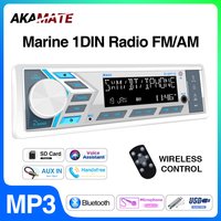 AKAMATE 1Din Boat Radio for RV ATV UTV SPA RZR Marine Media Stereo Player Bluetooth AUX USB with Remote Control FM AM Radio