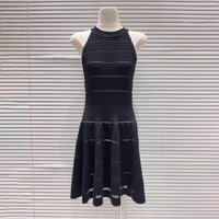 New Spring/SummerWomen'sElastic Slim FitKnit Dress High-Quality Fashionable High Street Striped Hollow-Out Vest Dress Mini Skirt