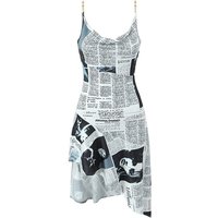 YENKYE New Women Newspaper Letter Print Irregular Hem Sling Dresses Fashion Backless Thin Straps With Chain Summer Sexy Dress