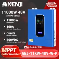 ANENJI 11KW 48V Równoległy Inwerter Solarny Hybrydowy 230V 4KW 6.2KW 5KW Inwerter Off/On Grid Czysta Sinusoida PV 500V 160A Regulator Solarny MPPT