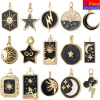 3pcs Black Enamel Star Moon Sun Charms CZ 18K Gold Plated Pendants DIY Jewelry Necklace Bracelet Keychain Accessories Wholesale