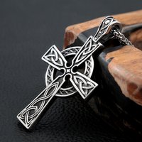 Mens Irish Celtic Knot Cross Pendant Necklace Stainless Steel Nordic Viking Necklace Ancient Talisman Pendant Jewelry Gift