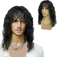 1 piece of men's rock and punk synthetic wig from the 70s and 80s,featuring heat-resistant long curls Carnival,St.Patrick's Day