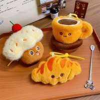 New Cute Happy Bread Keychain Soft Croissant Plush Keychain Lucky Good Luck Positive Energy Key Chain Cartoon Bag Pendant