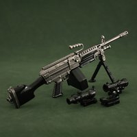 1:6 M249 Miniature Metal Model, 18cm 7.08 inch Detachable Scope Bipod Accessory, DIY Assembly Gear for 12" Action Figure Display