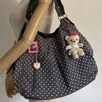 JIAERDI Harajuku Retro Polka Dot Tote Bag Women Black Wrinkle Large Capacity Shoulder Bag Ladies Sweet Cute Commute Underarm Bag