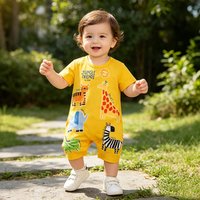Newborn Baby Short Sleeve Romper Jungle Friends Tiger Giraffe Print Infant Jumpsuit 3 Colors