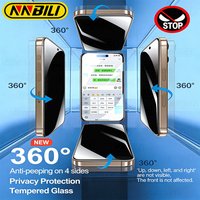 NNBILI 2Pcs 360° Privacy Tempered Glass Screen Protector Completely,For IPhone 17 16 15 14 13 12Pro Max Invisible From All Sides