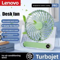 Lenovo Foldable Table Fan for Home Rooms Compact Mini Portable Digital Display 199-Speed Stepless Adjustment USB-Rechargeable