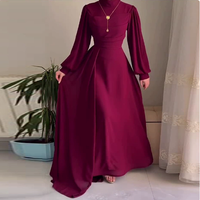 Women's Dress 2026 Spring Autumn New Solid Color Mock Neck Waist Cinched Long Sleeved Elegant Temperament Long Dress