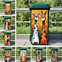 Pop Art Style Cartoon Illustration PVC Self-Adhesive Trash Can Stickers, Waterproof Wear-Resistant Decals