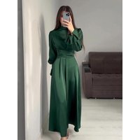 Eid Satin Muslim Dress for Women Abaya Party Dresses Ramadan Lace-up Islam Flare Sleeve Vestidos Largo Dubai Arab Long Robe 2024