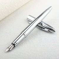 Metal Stainless Steel Fountain Pen Fine Nib 0.5mm Bright Silver Excellent Writing Gift Ink Pen for Business Office Home