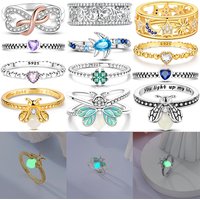 Original Design 925 Sterling Silver Luminous Firefly Ring Cubic Zircon Ring Fit Women Wedding Engagement Birthday Jewelry Gift
