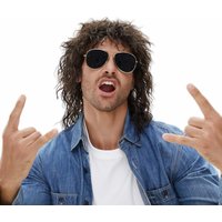 70s/80s vintage curly synthetic wig with bangs brown long style suitable for men hippie style, 80s party cosplay anime styling