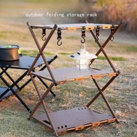 Outdoor Camping Portable Folding Rack Carbon Steel Assembled Camping Table Barbecue Picnic Fruit Shelf Tactical Table