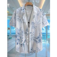 Fashion Shirt for Men 3D Ink Painting Prints Men's Clothing Lapel Casual Short Sleeve Beach Party Loose Hawaiian Men Clothing