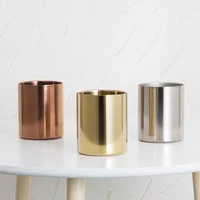 1Pcs Multifunction Brass Gold Round Vase Pen Holder Metal Penholder Pencil Office Decoration Desk Accessories
