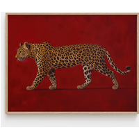 Red Leopard Oil Painting - Framed Poster, Old Money Wall Art, Burgundy Vintage Artwork, Maximalist Print, Luxe Masculine Room De