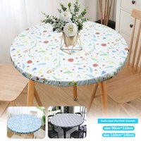 Tischdecke aus Vinyl mit elastischem Rand, Tischdecke mit Flanellrückseite und elastischem Rand, für drinnen und draußen, runde Vinyl-Tischdecke