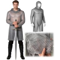 Medieval Knight Templar Faux Cosplay Fantasy Chainmail Cut-out Polyester Cloth Men Costume Halloween Adult headcap Jumpsuit