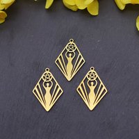 3pcs Golden Triple Moon Goddess Rhombus Stainless Steel Pendant Charms for Jewelry Making Earring Crescent Pentagram Supplies