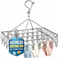 1/2/3Pcs Stainless Steel Sock Drying Rack – 40 Clips Foldable Clothes Airer Windproof Space Saving for Underwear Bras Baby Socks