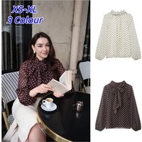 Women's Dots Printed Blouse Shirt Spring Summer Fashion Long Sleeve Bow Lace-Up Blouse Shirt Lady Elegant High Street Blouses