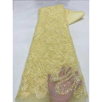 Luxury French Hand Beaded Lace Fabric Bridal Fabric High-end Wedding Fabrics Nigerian Sequins Beads Embroidered on Tulle 5 Yards