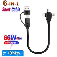 66W 3 4 6 in 1 USB C Multi Fast Charging Cable 30cm Short OTG Sync Data Cord USB A/C to Type C/Micro For Portable Power Bank