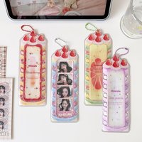 Fashion Cartoon Strawberry Cake Life 4 Grid Card Holder Cute Girls Idol Photo Storage Card Bag Pendant Decoration Keychain Kpop