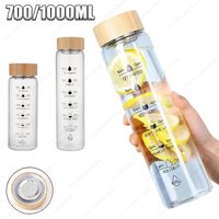 700/1000ML Large Capacity Glass Water Bottle With Time Stamped Lid Used For Drinking Transparent Milk Juice Birthday Gift