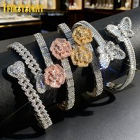 2025 New Iced Out Bling Opened Heart Flower Charm Bracelet AAA CZ Zircon Butterfly Bangle For Men Women Hip Hop Luxury Jewelry