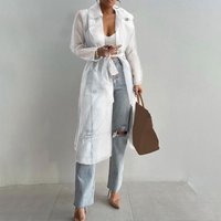 Trench-Coat en maille pour femmes, veste transparente à la mode, chemise d'été à lacets, chemise longue en fil de filet, manteau fin avec ceinture, 2023