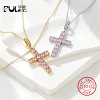 925 Sterling Silver Micro Pave Pink Round Zircon Cross Pendant Cable Chain Necklace Women Faith Religious Dainty Jewelry Gift image 4