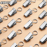 49Pcs Stainless Steel Curtain Clips & Hooks, Multi-Purpose Clamping Rings for Curtains, Bathroom Drapes and Background Cloth