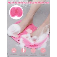Silicone Back Scrubbing Brush Non Slip Foot Scrub Mat Bath Massage 2 in 1 Combination Foot Scrub Shower Mat with Suction Cup