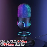 Professional USB Gaming Mic RGB Light Condenser Microphone Plug & Play Noise Cancelling with Mute Button for PC Streaming