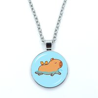 Capybara swimming Cartoon Necklace Glass Dome Cabochon Pendant Fashion Statement Crystal Necklace Wholesale