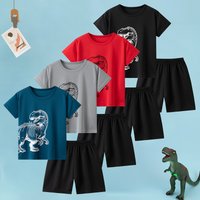 2-piece children's summer quick drying sports suit for boys and girls, handsome dinosaur print short sleeved top, black shorts