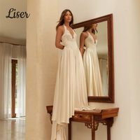 Liser Halter Neck Satin Silk Prom Dress Lace Applique Backless Sexy Evening Gown Floor Length Elegant Vintage Wedding Guest 2026
