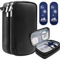 Insulin Bag for Diabetics-Pu Leather Double Layer Case for Insulin Pens, Test Kit, Travel Medical Organizer with Handle