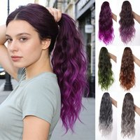 20inch Water Wave Synthetic Claw Ponytail Extensions Ombre Black to Purple Colorful Ponytail Hairpieces for Women Girls