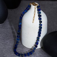 European and American simplicity Lapis Lazuli Blue Square Sweater Chain Necklace Luxury Autumn Winter Accessory Bead Light
