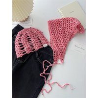 Pink Ethnic Style Hollow Triangle Headscarf Sequins Lace Up Sweet Girl All-Match Spice Girl Beanie Cap Decor Hem Skirt